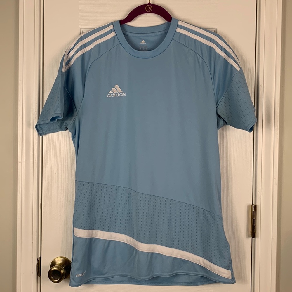 Adidas light blue short sleeved workout top size medium.